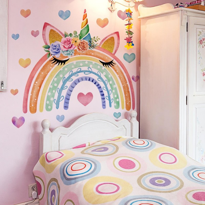 Rainbow Unicorn Wall Sticker – Removable Kids Room Self‑adhesive Decor