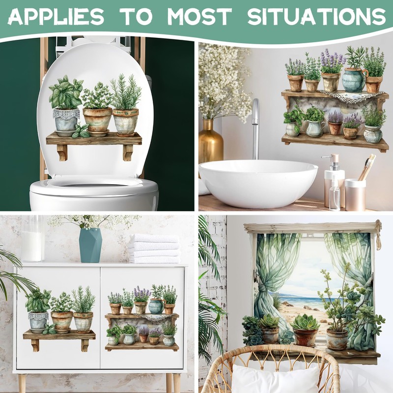 DTLIFEK 3D Potted Plant Fake Windows Wall Decals Green Plants Lavender C02 gallery