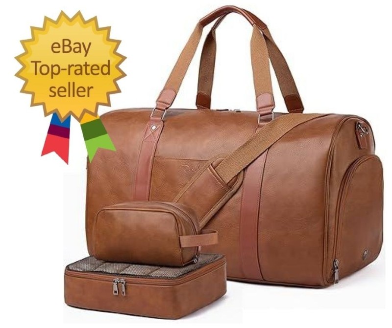 3-in-1 Leather Duffle Bag for Travel with Toiletry Bag and Shoe Compartment, …