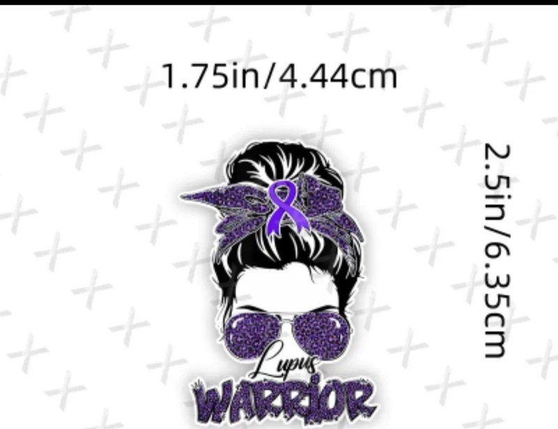 Small Messy Bun Lupus Warrior Purple Ribbon Sticker Free Shipping 3x3 In gallery