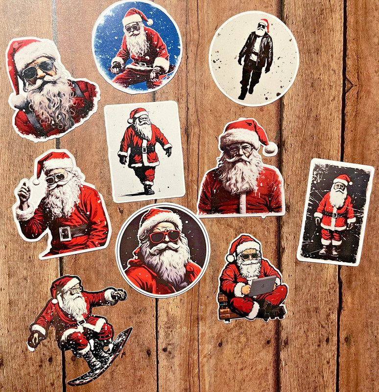 Hipster Santa Christmas Die Cut Stickers Set Laptop Sticker WaterBottle Sticker
