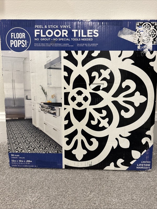 FloorPops Black Gothic Peel & Stick Floor Tiles, FP2475 12″L x 12″W x 0.06″T