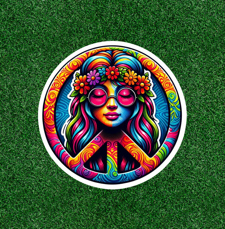 Hippie Girl peace symbol 100% waterproof vinyl sticker decal – many sizes