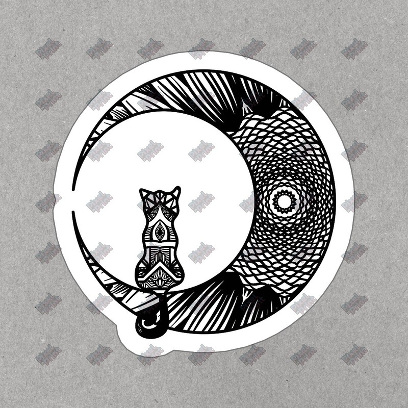 Artistic Cat and Moon Vinyl Sticker Unique Decal for Home Decor, #525951