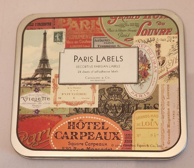 Cavallini & Co. Paris Stickers Labels 24 Sheets Self Adhesive Labels in Tin New