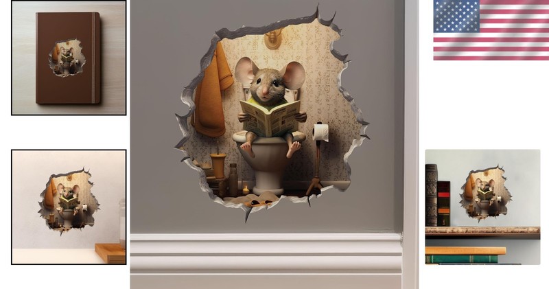 3D Mouse Sitting on Toilet Decal - Funny Wall Sticker for Kids' Rooms gallery