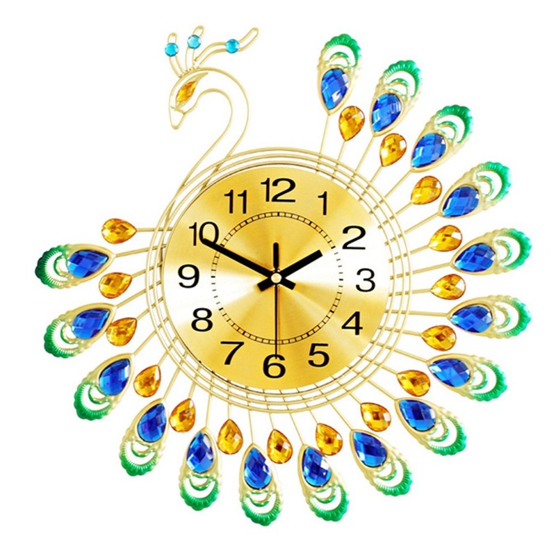 Artistic 15in Silent Wall Clock with Intricate Peacock Design Capture Attention