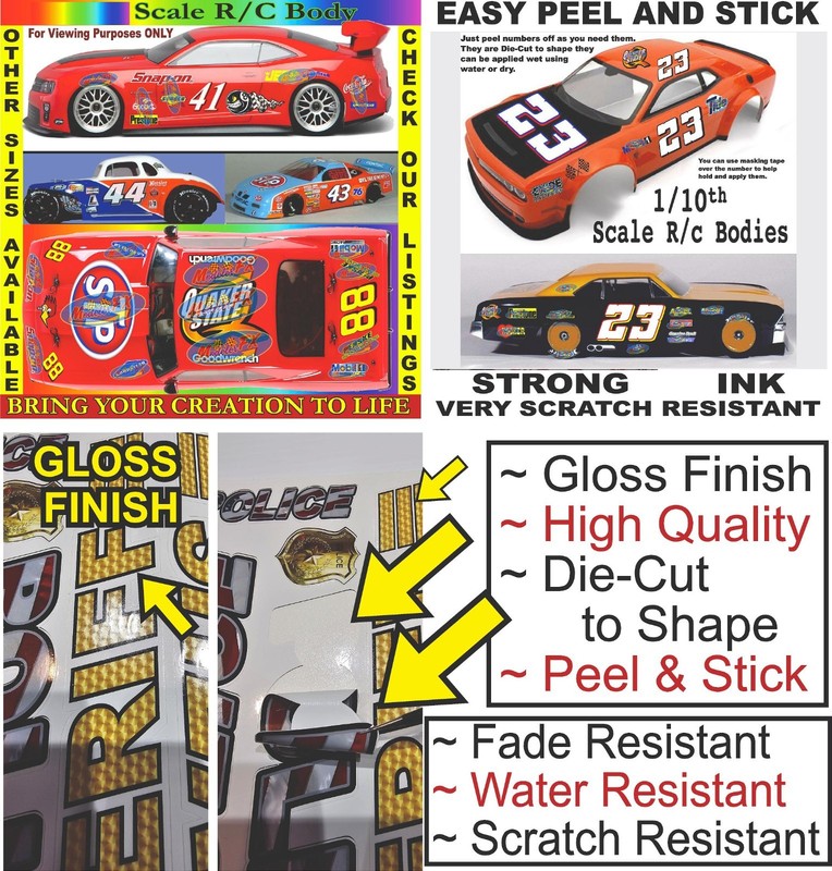 White Vinyl Sticker Sheet 91 nascarlosi-R/c Model Decal fits 1/24-1/16 Scale CUT gallery