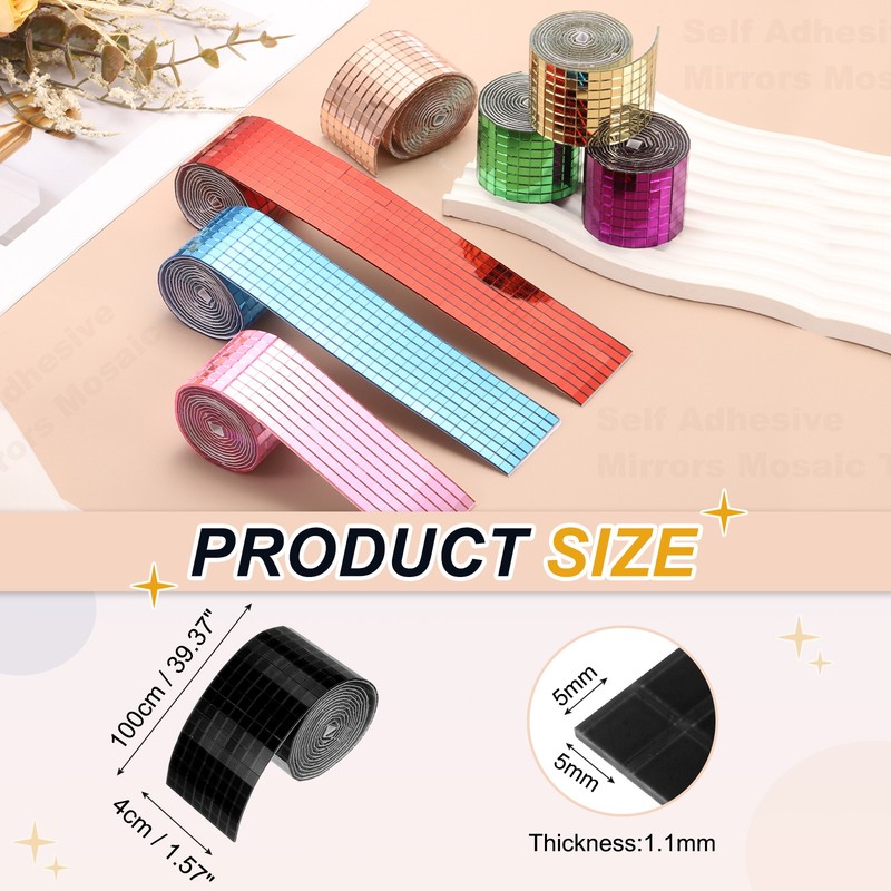 5x5mm Self Adhesive Mirrors Mosaic Tiles, 3200 Pcs Mosaic Sticker, Black gallery