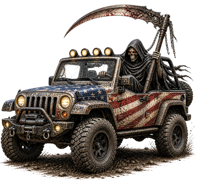 Grim Reaper Off Road 4x4 Sticker American Flag Skull Death Rider Vinyl Decal gallery