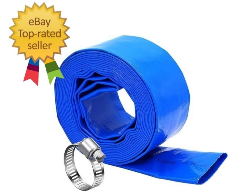 3″ x 50ft Pool Backwash Hose Heavy Duty Reinforced Blue PVC Lay Flat