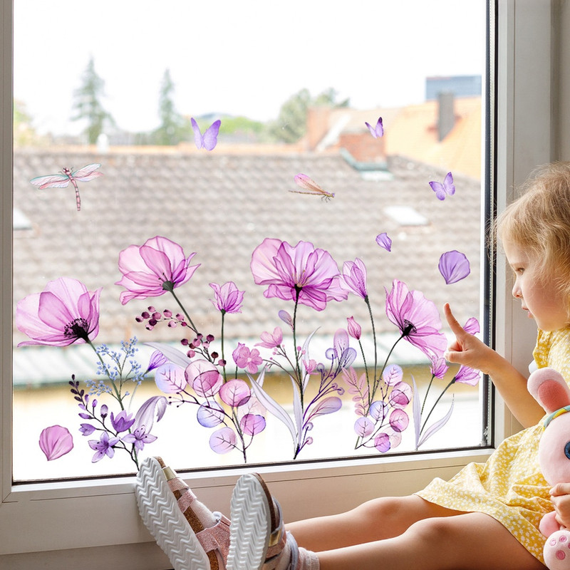 Lightweight Purple Floral Butterfly PVC Static Window Decal 11.81 x 23.62 in gallery