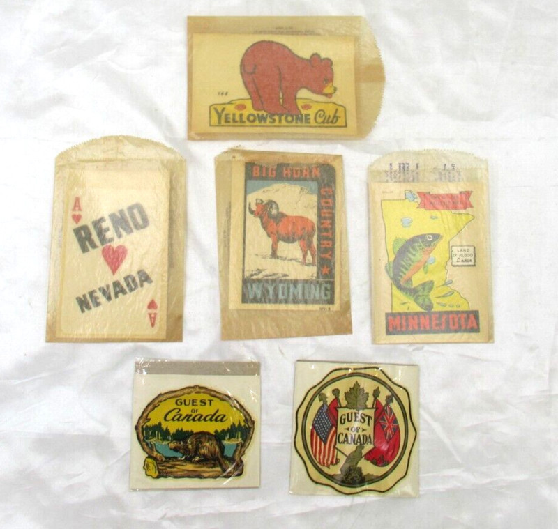 Travel Souvenir Decals Wyoming MN Yellowstone Reno Nevada Canada 6 Vintage