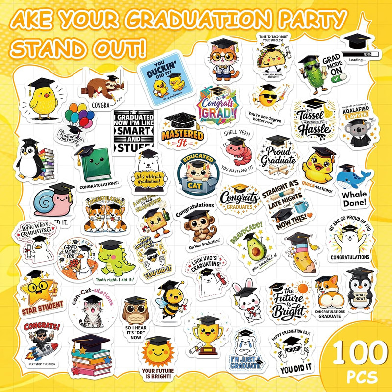 100 Pcs Graduation Stickers Class of 2026 Waterproof Vinyl Decals for DIY Decor gallery