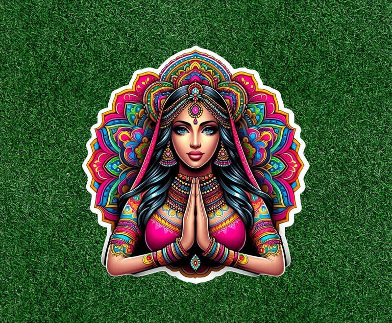 Indian Bride namaste prayer mandala design vinyl sticker – many sizes available