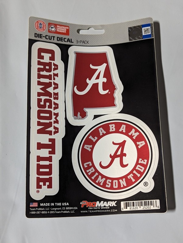 Alabama Crimson Tide 3-Pack Die-cut Decals Stickers Sheet Measures 5″ x 7″ New!