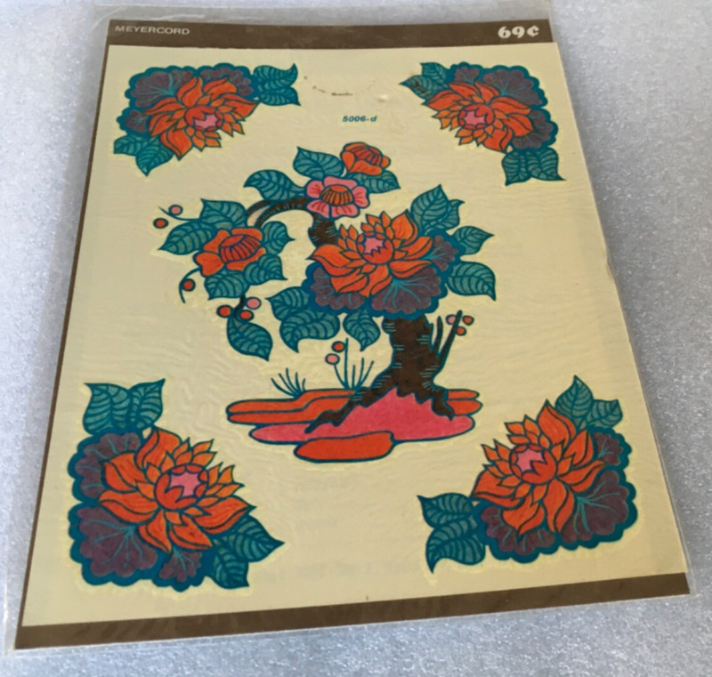 NOS 1970’s Meyercord bonsai Tree color water decal Flowers Red Pink Dahlia gallery