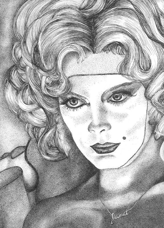 STICKER- JANET WEISS Rocky Horror Picture Show HAND DRAWN Vinyl/Stipple Art RHPS