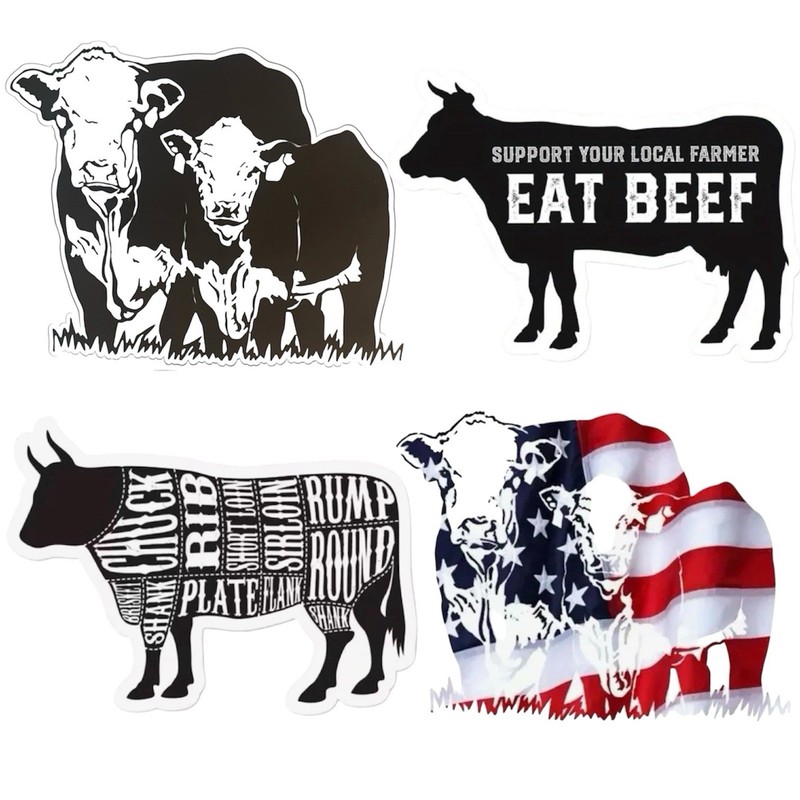 4 PACK-USA BEEF FARMER 3” Steer Cow Bull Calf Cattle Vinyl Decal Sticker Set Lot