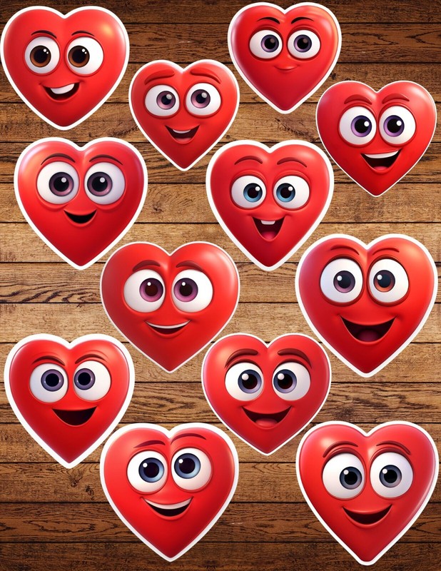 Big Eyes Red Heart Die Cut Vinyl Stickers Set Notebook Laptop Waterbottle