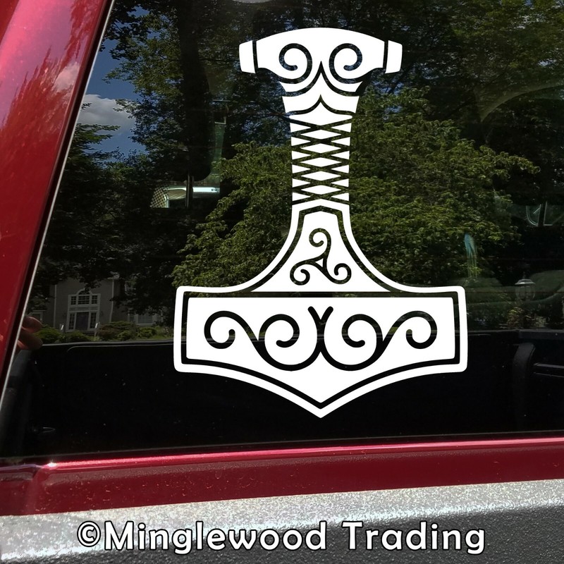 Mjolnir Vinyl Sticker – Thor’s Hammer Norse Viking Triskele – Die Cut Decal