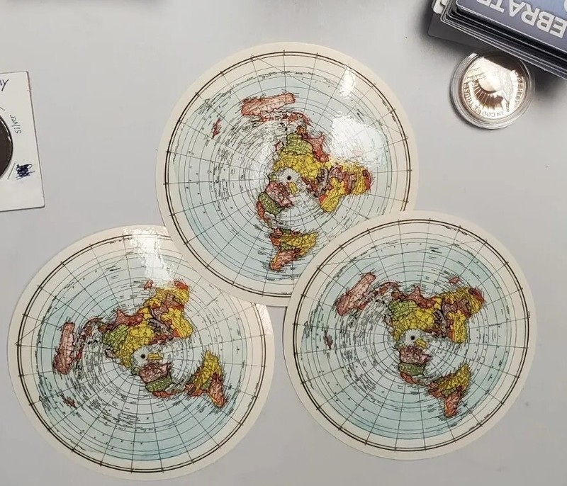 FLAT EARTH 🌎 MAP STICKERS 3 PACK each 5" in diameter 