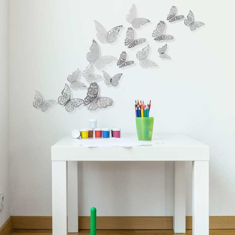 Stunning Silver 3D Butterfly Wall Decals - 72 Decorative Pieces for All Spaces gallery