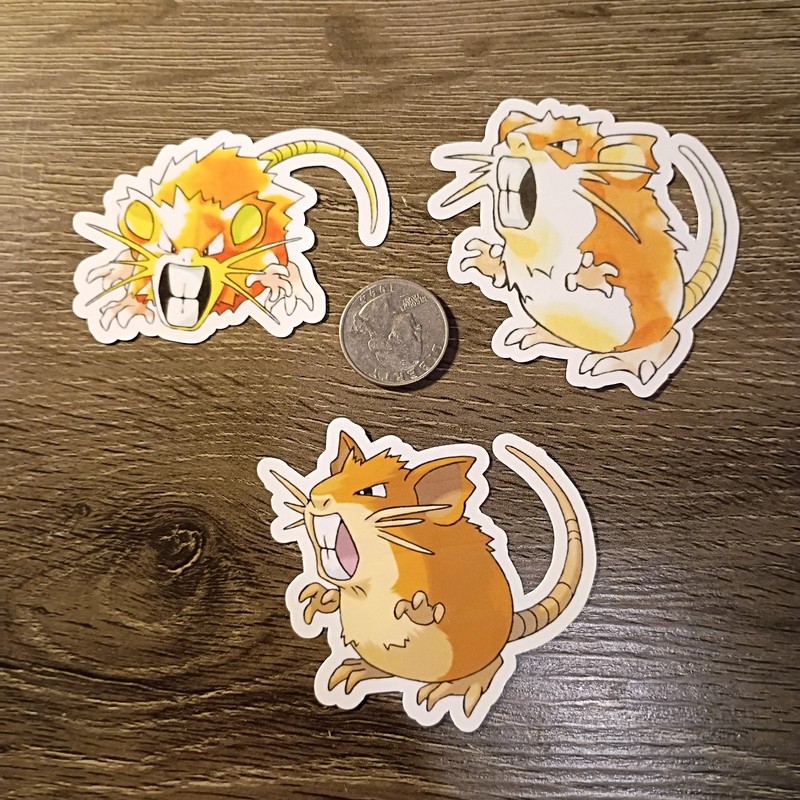 Gen 1 & 3 Raticate Stickers – Lot of 3 – Vinyl, Waterproof, Die-cut – Original