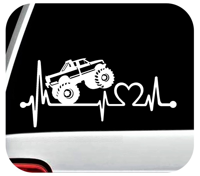 Monster Truck Heartbeat Decal Lifeline Window Sticker 4X4 8 Lug BGK1106