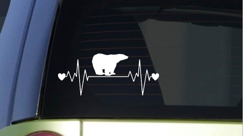 Polar Bear heartbeat lifeline *I237* 8″ wide Sticker decal zoo animals
