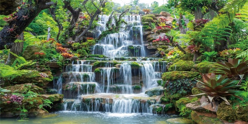AWERT 24x16 inches Waterfall Aquarium Background Forest Park Green Tropical P...
