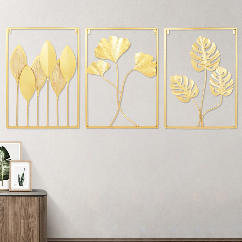 Metal Wall Art for Living Room, Large Leaf Frame Accent Leaves Wall Decor Home gallery