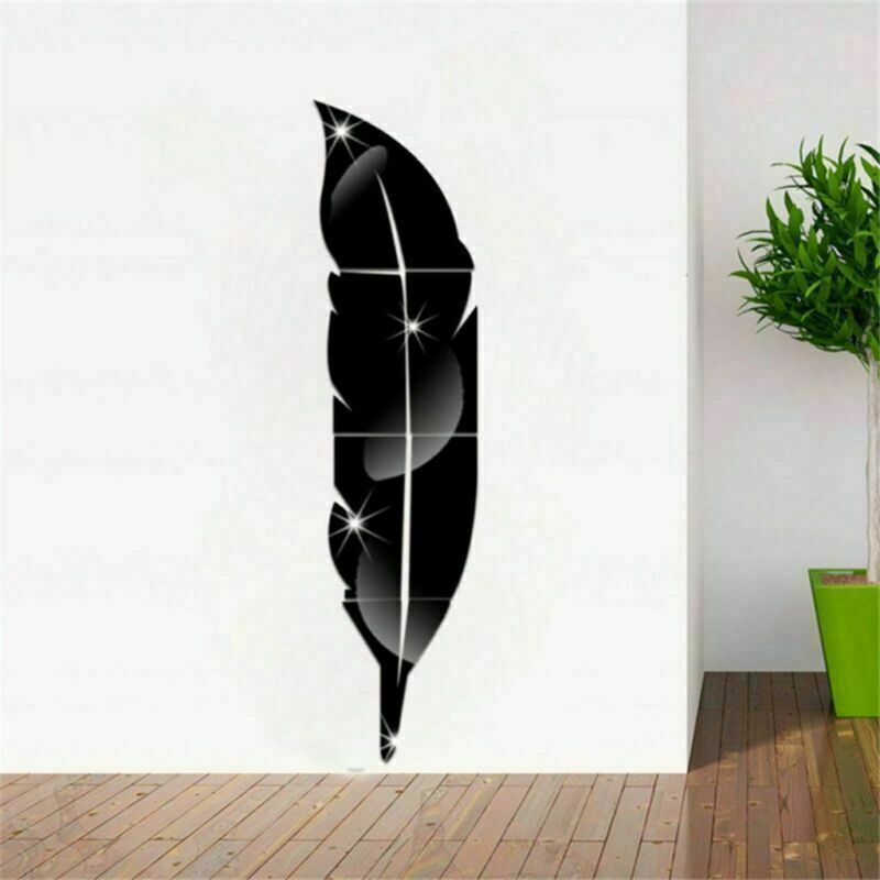Removable 3D DIY Feather Mirror Home Room Decal Vinyl Art Stickers Wall Decor