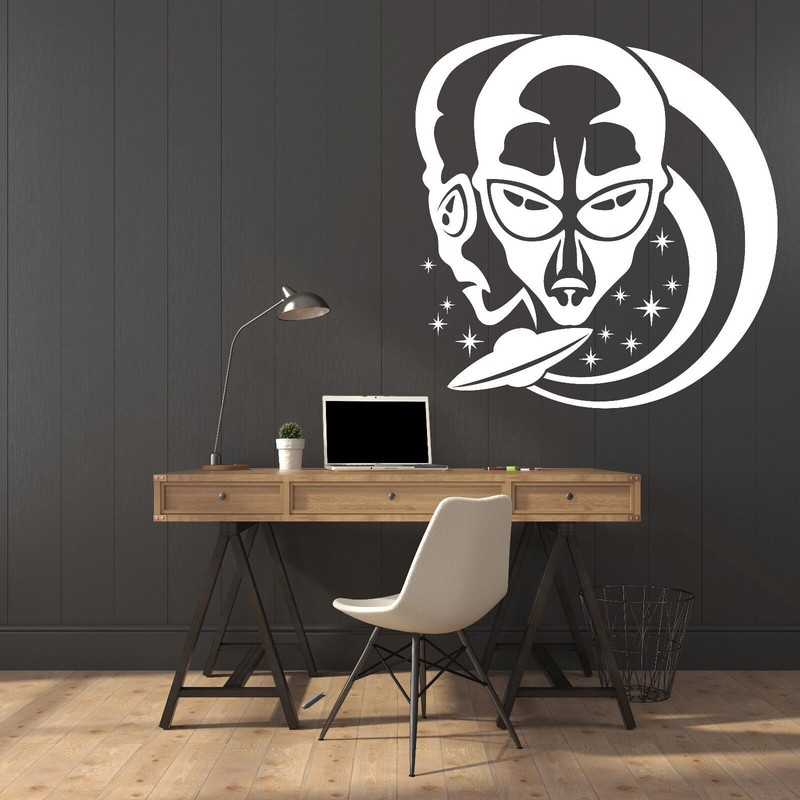 Vinyl Decal Wall Sticker Aliens on a Background Stars and Flying Saucer (n668)
