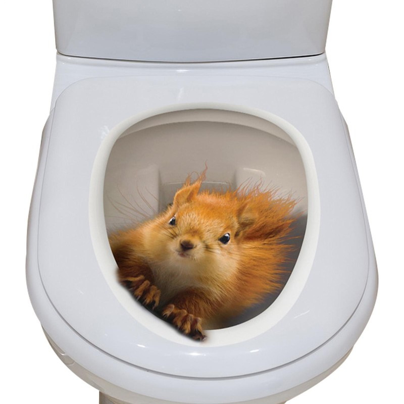 Squirrel Toilet Sticker Water Resistant Toilet Lid Sticker 3D Wall Sticker