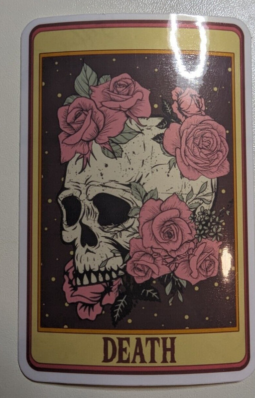 DEATH skull with roses flowers tarot ‘card’ die-cut printed vinyl sticker