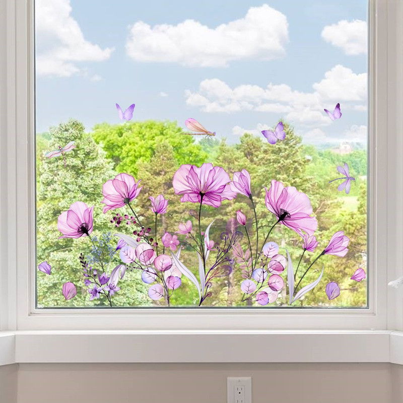 Lightweight Purple Floral Butterfly PVC Static Window Decal 11.81 x 23.62 in
