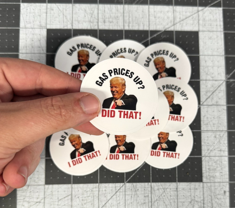Trump Round “Iran Your Gas Prices Up” Sticker 10 Pack Funny Political Vinyl 2″