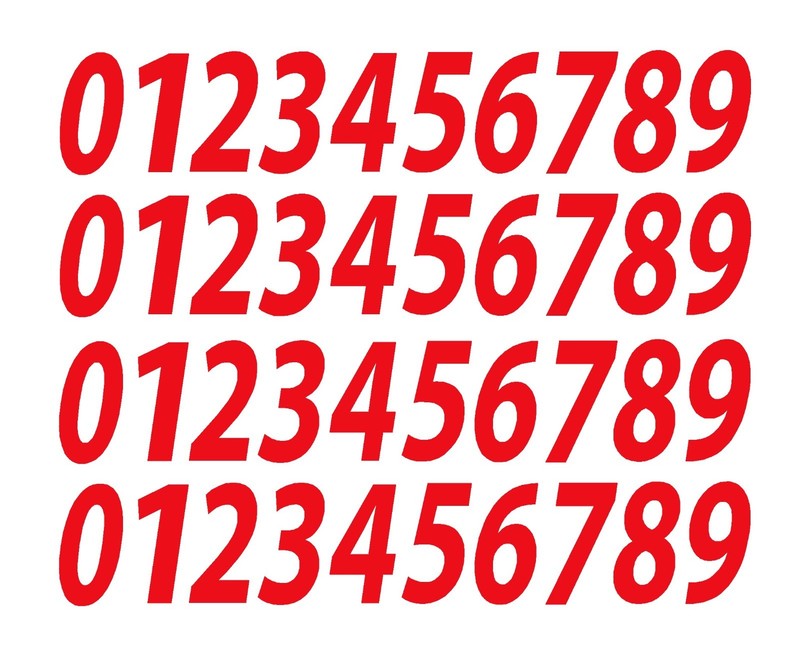 0-9 Numbers Red Sticker Vinyl Decals CHOOSE SIZE!! 1/2″ To 12″ Set Of 40 V546)