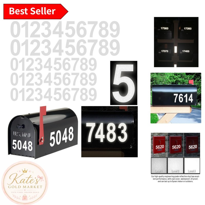 Reflective Vinyl Mailbox Number Decals - Waterproof & Self-Adhesive, 3" & 4"
