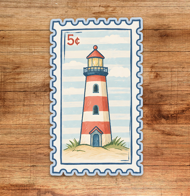 Lighthouse Ocean Vintage Stamp - Vinyl Die Cut Sticker, Waterproof Decal