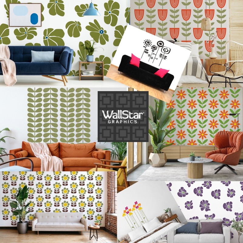Retro Flower Wall Decals, Geometric Floral Decor, Mid Century Modern Nursery Dec gallery