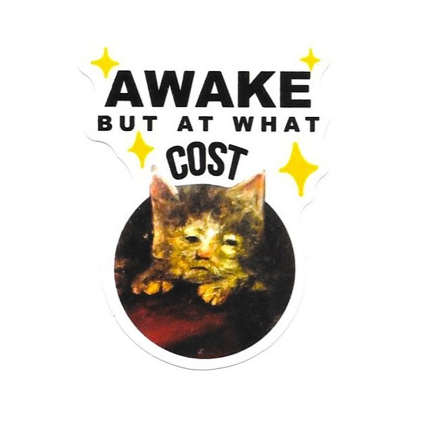 Awake But At What Cost Vinyl Sticker Tired Kitten Sarcastic Cat Humor Cute
