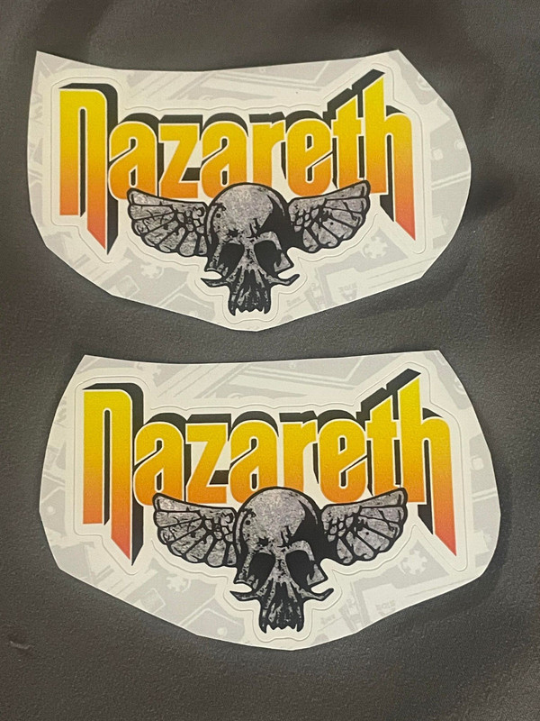 Lot (2) NAZARETH 1 3/4″ x 3 1/8″ Band Logo STICKERS Love Hurts FAST! FREE SHIP!