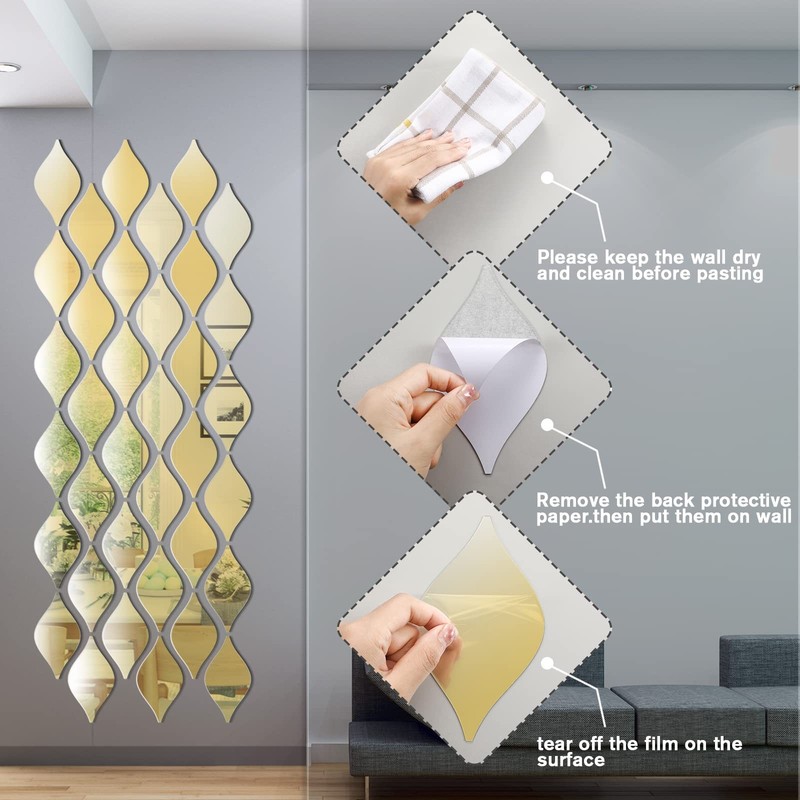 30 Pcs Mirror Wall Stickers Decor Acrylic 3D Tear Drop Decorative Mirrors Sti... gallery