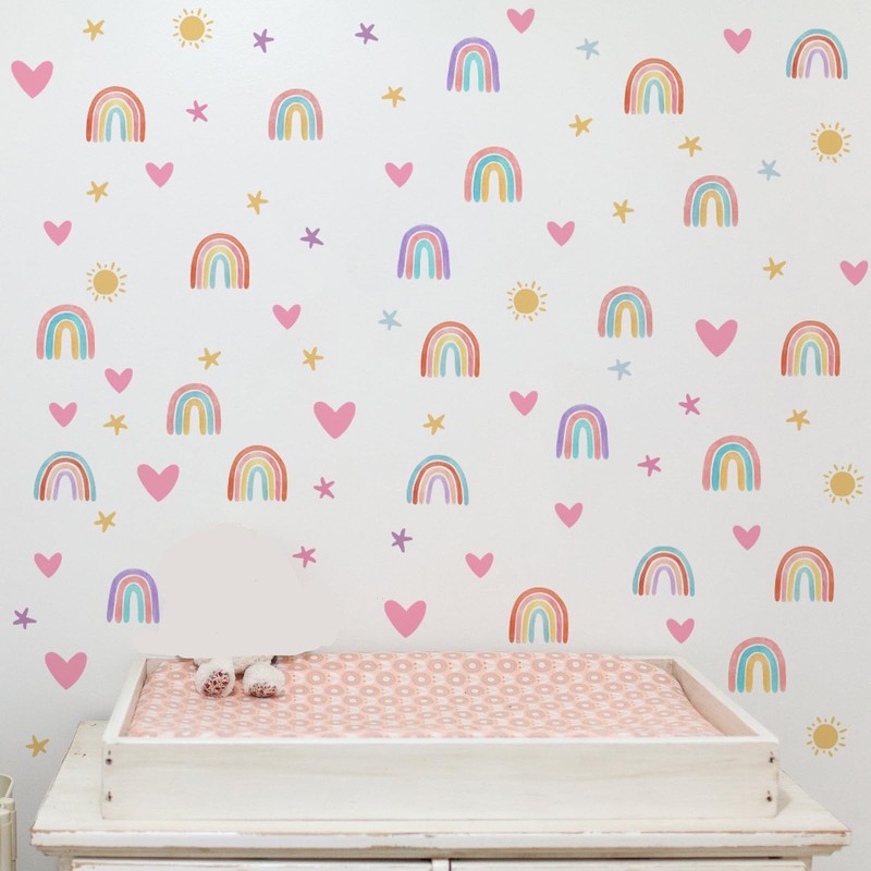 Rainbow Wall Decor Stickers Small Rainbow Decal Watercolor Heart Star Sun Wal... gallery
