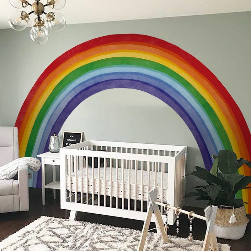 Fabric Large Rainbow Wall Decals Peel and Stick, Precut Original Hand Drawn C...