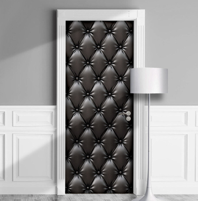 Luxury Black Leather Door Cover Sticker. Glossy Laminated Decal. Single piece