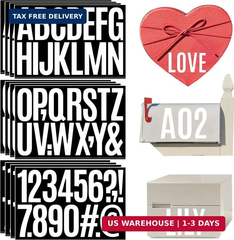 12 Sheets 3” Vinyl Letter Stickers 192 Pcs Mailbox letters and Numbers for Outs