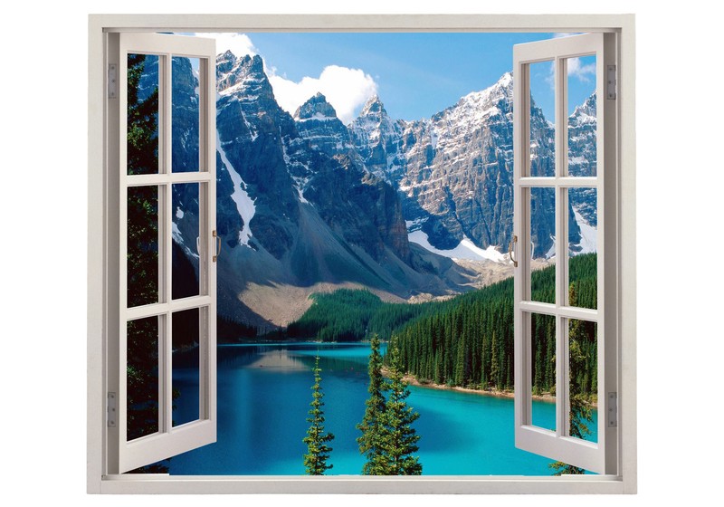 3D Window Effect View Mountain Lake Nature Trees Sticker Wall Poster Vinyl 634